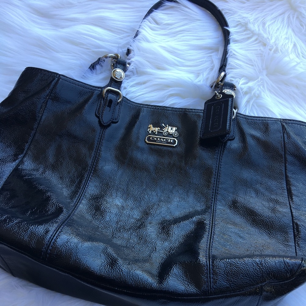 Navy Blue Coach Madison MIA Patent Leather Tote.